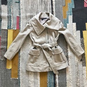 Zara Oatmeal tie waist jacket w/ open collar